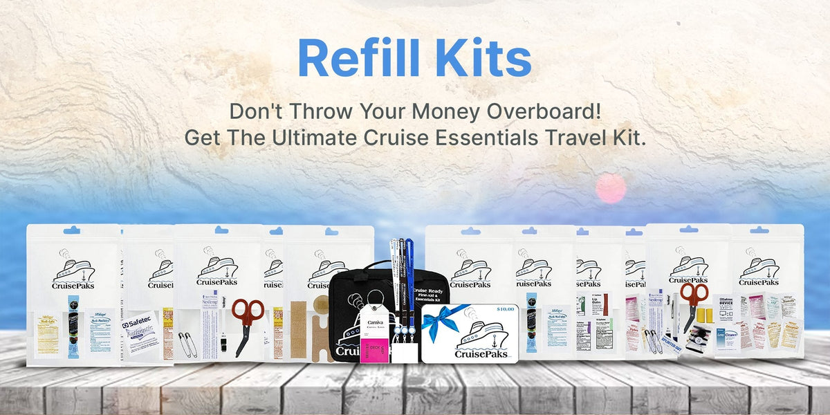 Refill Kits Cruise First Aid Refill Kit Supplies Tagged "Deluxe Refill Kits" CruisePaks