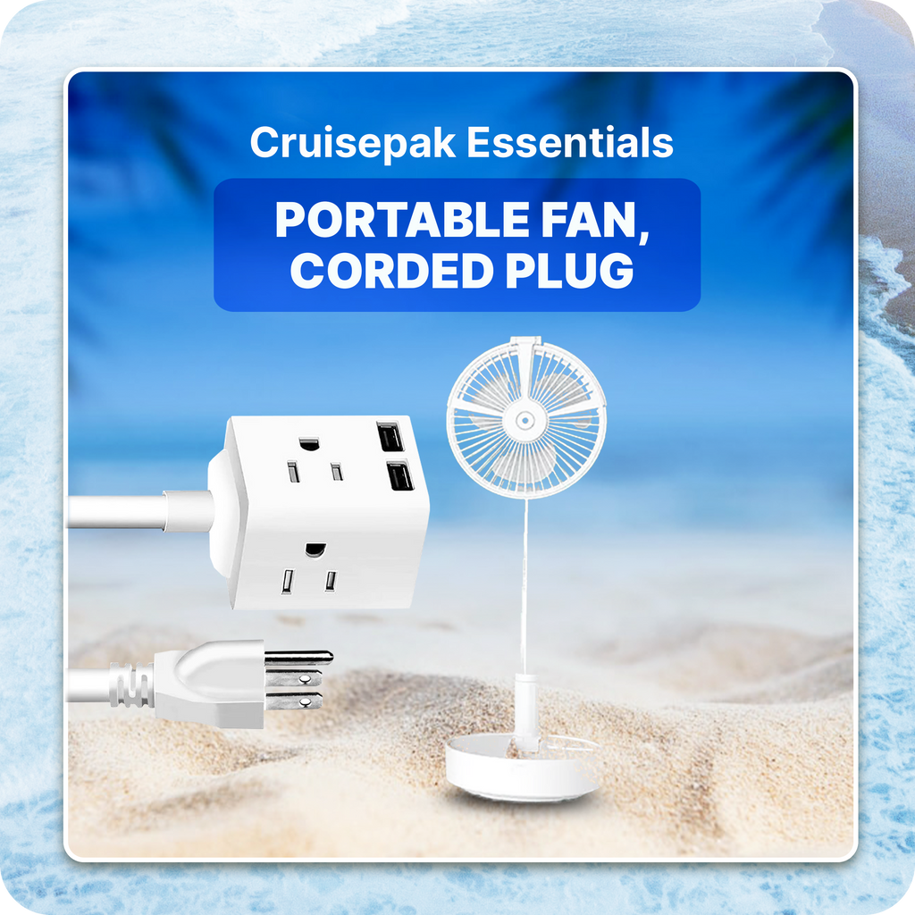 Cruise Essentials Portable Fan, Corded plug Bundle