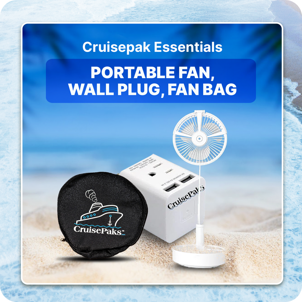 Cruise Essentials Portable Fan wall plug Fan bag Bundle