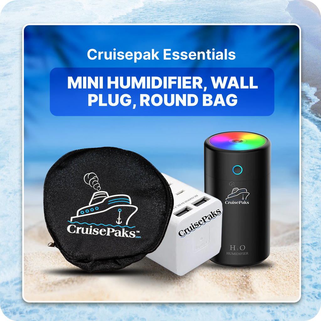 Cruise Essentials Mini Humidifier Wall plug and Round Bag Bundle