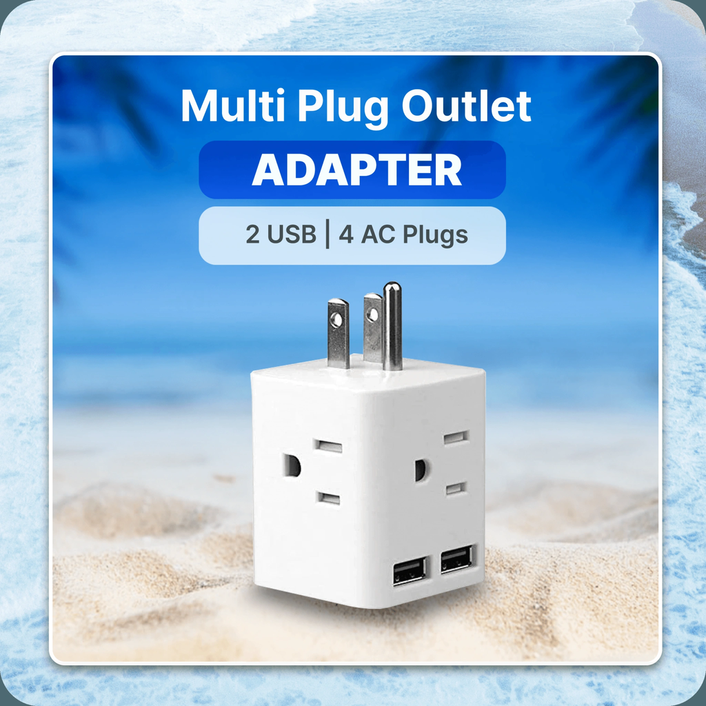Multi Plug Outlet Adapter | 2 USB | 4 AC Plugs | Cruise Ship Approved